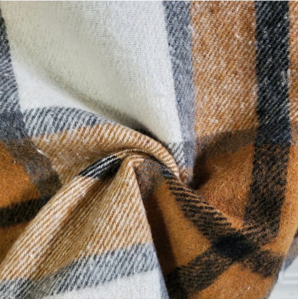 NEW Distressed Cozy Flannel Plaid Shirt Dress Shacket Tan White Black Button Up - Picture 5 of 9
